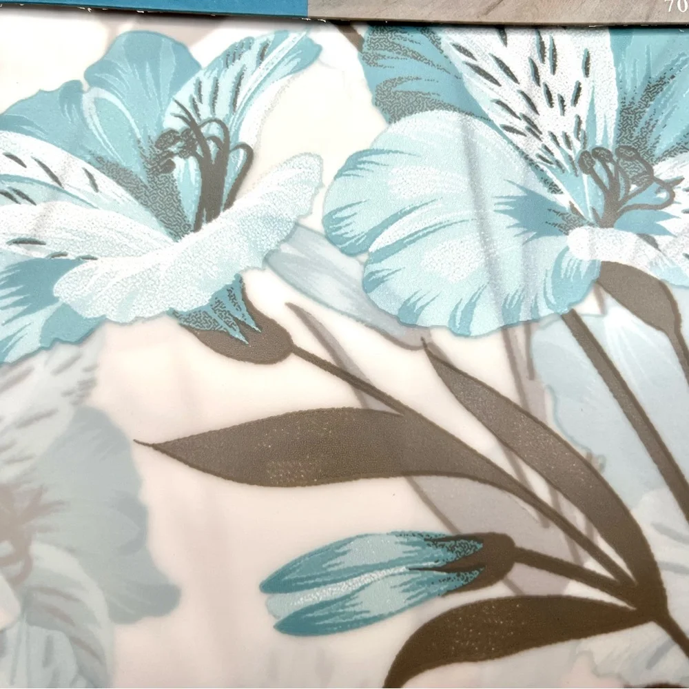 Blue Hawaii Peva Shower Curtain Blue Gray Flowers Leaves Metal Grommets